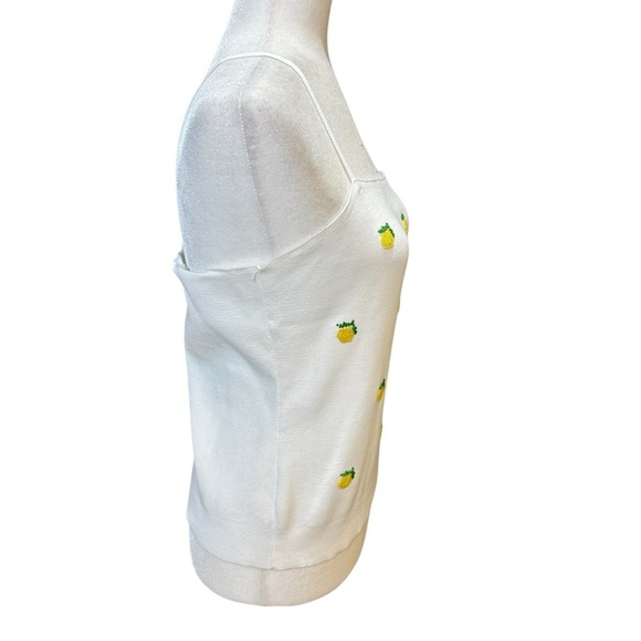 White Beaded Pineapple Print Women's Sweater Top size L - Picture 5 of 7